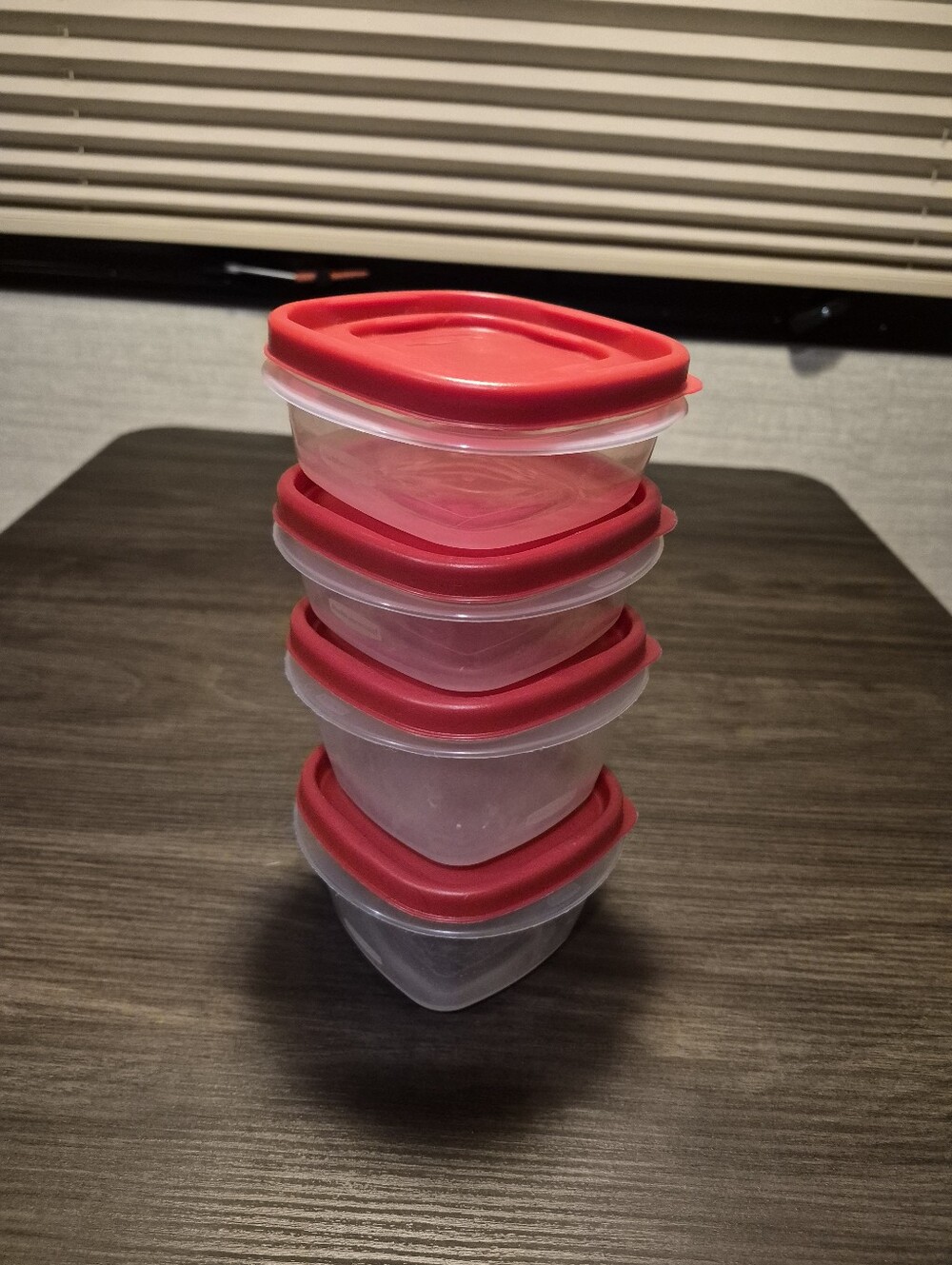 Plastic Food Storage Containers with Red Lids - Set of 4